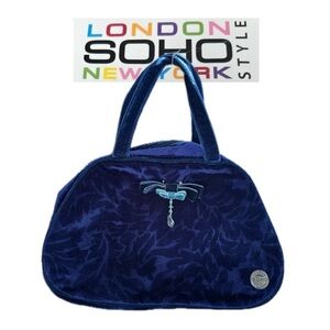 London SOHO New York Blue Sapphire Velvet Jewel Duffle Removeable pin Makeup Bag
